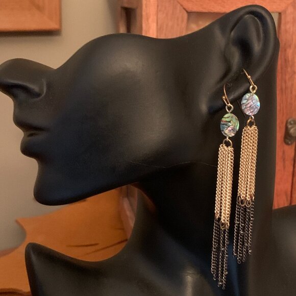 Earrings: Long Multichain and Abalone Shell - Picture 3 of 5